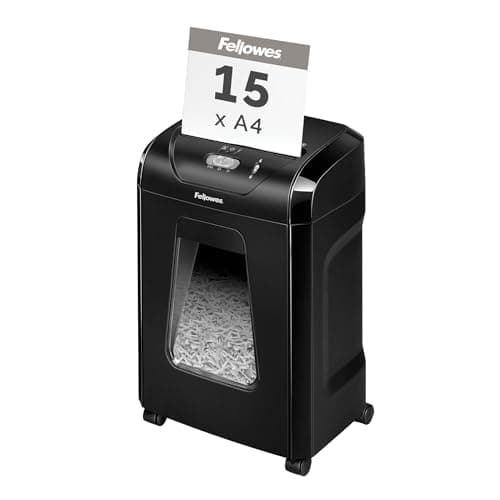Image of Fellowes Paper Shredder for Home Office Use - 15 Sheet Cross Cut Paper Shredder for Deskside Use - FS-15C Home Shredder with 19L Pull-out Bin - High Security P4 - Black