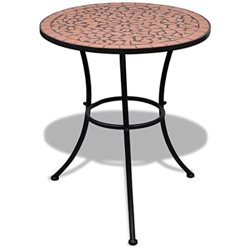 Image of vidaXL Bistro Table - Stylish Mosaic Outdoor Coffee Table in Terracotta - Easy-to-clean Ceramic Top with Sturdy Iron Frame - Perfect for Garden & Balcony