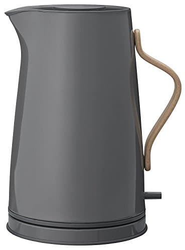 Image of Stelton Emma Electric Kettle 1.2L - Grey Steel Jug with Beech Wood Handle, Cordless, Removable Limescale Filter, Dry Boil Safety, Auto Shut-Off - Nordic Design (UK)