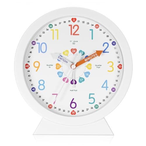 Image of JIZZU Kids Wall Clock, 6.5 Inch Table Clock, Alarm Function, Easy Reading, Silent Non-Ticking, Learning Clocks for Boys and Girls, Colorful Decorative Wall Clocks for Children's Room (Heart-Shaped)