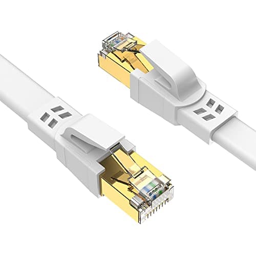 Image of Ercielook CAT8 Ethernet Cable 3m - High Speed Shielded Flat Internet Cable, Weatherproof S/FTP UV Resistant for Router/Gaming/Modem - White