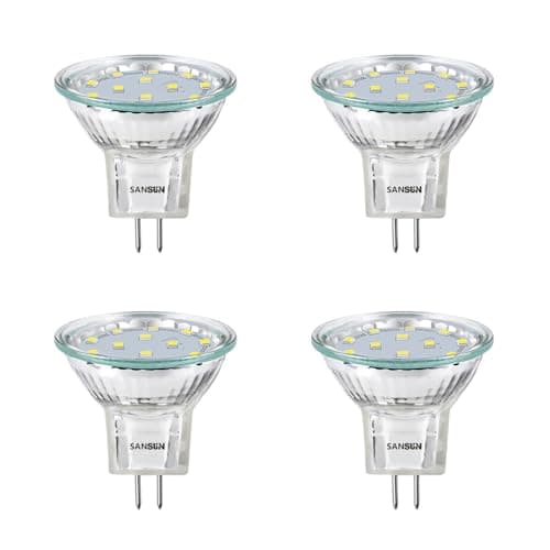Image of SANSUN 3W LED MR11 Light Bulbs, Replacement for 12V 20W 35mm Halogens, Fiber Optics Christmas Tree Bulb, G4/GU4/GZ4 Bi-Pin Base, Daylight White 4000K, (Pack of 4)