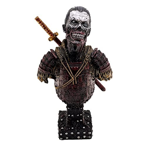 Image of LOOYAR Resin Undead Japanese Samurai Zombie Bust Statue Sculpture Ornament Figurine Craft for Home House Living Room Porch Decoration Office Desk Desktop Table Arrangement Gift (Red)