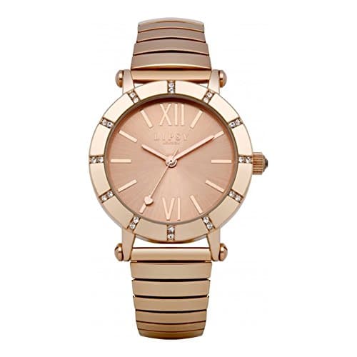 Image of Lipsy London Womens Watch with Diamante, Rose Gold Dial and Rose Gold Expander Bracelet, 35mm Diameter Case in Branded Watch Box LP100-2 Year Warranty
