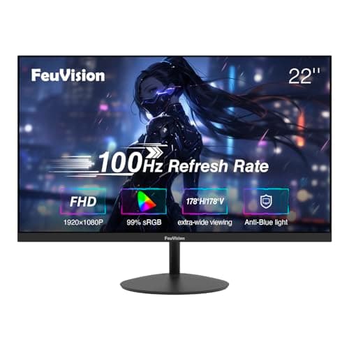 Image of FeuVision 22inch Computer Monitor, FHD 1080p, 100Hz PC Monitor, 4ms Response Time, 3-Sided Frameless, Ultra Slim, VESA Mountable, Anti-Blue Light Design, HDMI, VGA