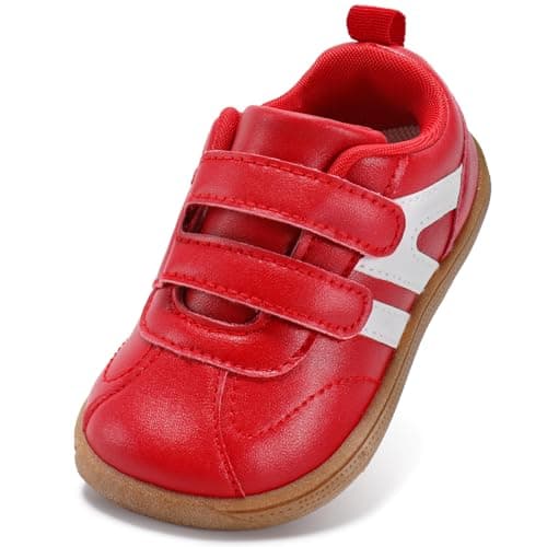 Image of STQ KIDS Boys Trainers Wide Fit Toddler Barefoot Shoes First Walking Shoe Lightweight Non Slip Soft Daycare School Sports Running Tennis Sneaker Red 3 UK Infant