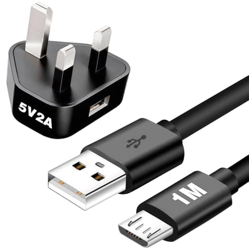Image of 5V 2A Charger USBA to Micro USB 1M Cable 5 Volt Power Supply 5V/2A USB Plug MicroUSB Kindle Charger Cable UK and Plug 5V2A Adapter 5V 2000mA Compatible Kindle Fire 7/HD 8/HD 10/Fire Stick Power Cord