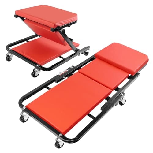 Image of AUTOFU Folding Mechanics Car Creeper, 36 inch Heavy Duty Convertible Stool Crawler Board with Six 360° Rotatable Wheels, 2-In-1 Folding Car Creeper Workshop Garage, Max Load 150KG, Red