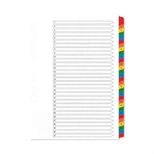 Image of “Multi-Punched Reinforced A4 White Dividers with Multi-Colour Numbered Tabs – Organize Documents & Files” (1-31 Index)