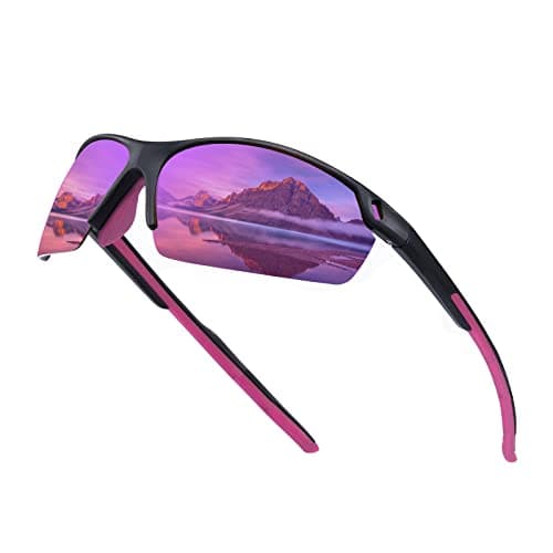 Image of SKYWAY Polarized Sunglasses Women Men,Wrap-Around Sports Sunglasses for Cycling Running Fishing Baseball UV Protection SS8006 (Black Frame/Purple Lens)
