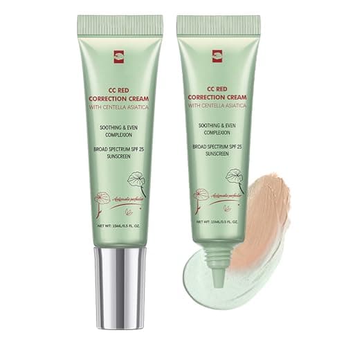 Image of 2Pcs CC Red Correct with Centella Asiatica, Colour Correcting Foundation with SPF 25, Lightweight Balance Skin Tone And Reduce Redness, Covering Corrector Invisible Pores Face Concealer