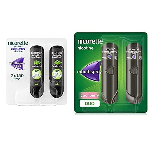 Image of Nicorette QuickMist SmartTrack Mouthspray Duo Pack, 1mg, QuickMist Cool Berry Mouth Spray, 1 mg/Spray,Duo Pack - 2 x 150 Sprays (Quit Smoking & Stop Smoking Aid)