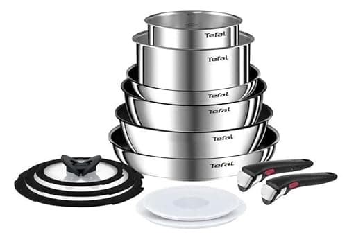 Image of Tefal Ingenio Emotion Cookware Set 13 Pieces Pots and Pans with Removable Handles Non-Stick Coating Induction Cookware Set Silver/Black
