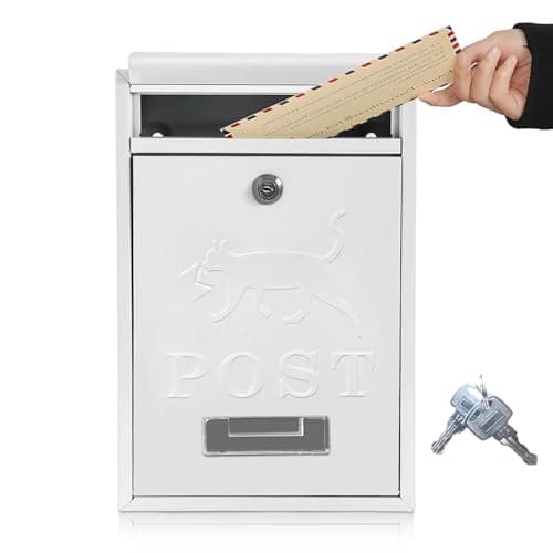 Image of Wall Mounted Post Box Lockable Waterproof Mailbox for Outside 32x22x8.4cm Heavy Duty Letter Box with 2 Keys, Weatherproof Design to Prevent Mail Loss - Easy Install for Door or Wall (White)
