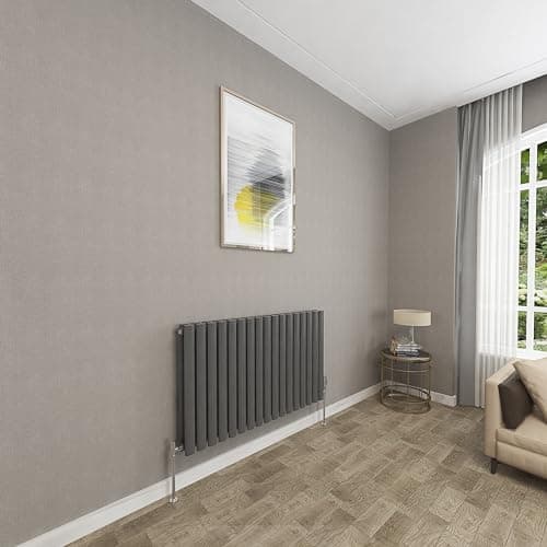 Image of Sky bathroom | 600x1003mm - Modern Anthracite Horizontal Double Panel Oval Column Radiator Central Heating Designer Radiator