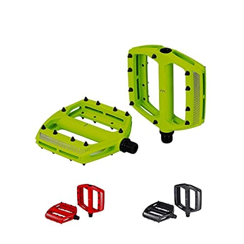 Image of BBB Cycling Mountain Bike Pedals Flat 9/16" I MTB Pedals With Removable Grip Pins And Large Aluminium Platform I Black/Red/Neon I CoolRide BPD-36