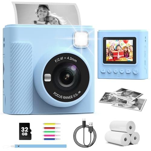 Image of TIATUA Kids Camera Instant Print, 2.4'' Instant Camera for Kids with 32G Card & Print Photo Paper, 1080P Video Kids Digital Toy, Christmas Birthday Gifts for Boys Age 3-12 Years Old (Blue)