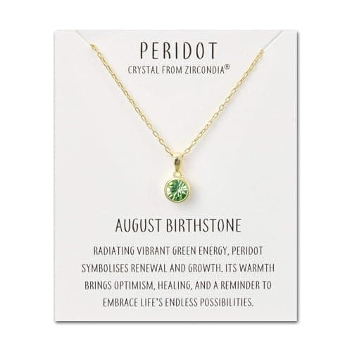 Image of Philip Jones 18k Gold Plated August (Peridot) Birthstone Necklace Created with Zircondia® Crystals