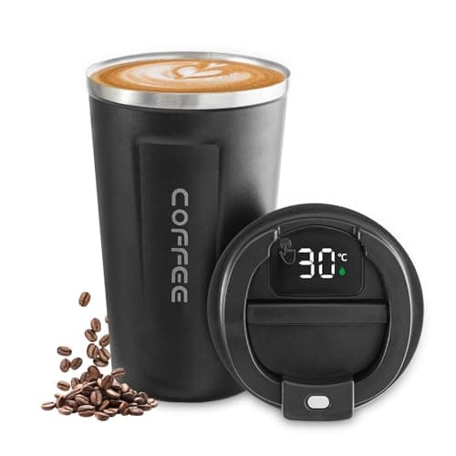 Image of Newvenper Stainless Steel Vacuum Insulated Travel Coffee Mug, Led Temperature Display Insulated Tumbler, Leak Proof with Lid Keeps Cold and Warm, Suitable for Coffee, Tea and Beer (Black)