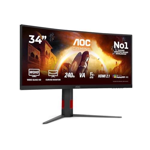 Image of AOC Gaming CU34G4Z - 34 Inch WQHD Curved Monitor, 240 Hz, FreeSync Prem., HDR400 (3440x1440, 1ms GtG, 2X HDMI 2.1, 1x DisplayPort 1.4, USB Hub) Black/Red
