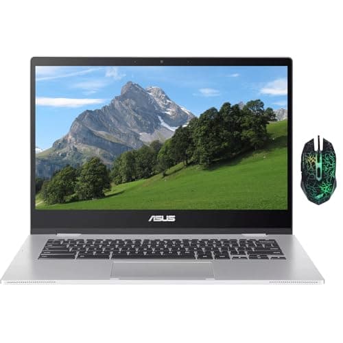 Image of ASUS Chromebook CX1, 14" FHD CX1400 Laptop, Intel Celeron N4500, 4GB RAM, 64GB eMMC, WiFi 6, Anti-Glare, Long Battery Life, 180° Lay-Flat, Chrome OS, Designed Mouse, Transparent Silver