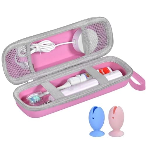Image of TUNYINSH Travel Case for Oral-B/Oral-B Pro/Phlips Sonicare Electric Toothbrush with 2pcs Toothbrush Heads Cover Cap, Portable Hard Protective Storage Bag with Accessories Storage (Pink)
