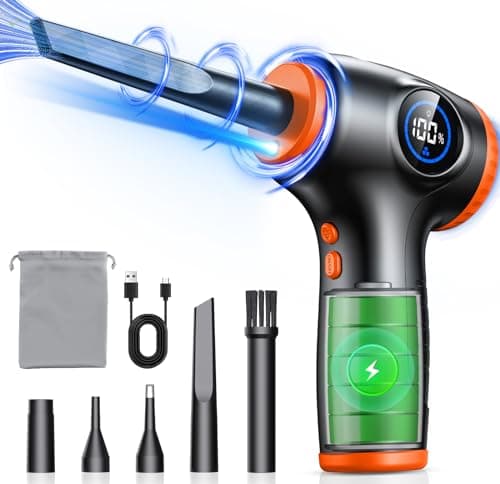Image of EOIWUY Compressed Air Duster for PC, [LED Light & Power Display] 3-Speed Adjustable 90000RPM Electric Air Duster with 5 Switchable Nozzles, Rechargeable Air Blower Cleaner for Computer/Keyboard/Car