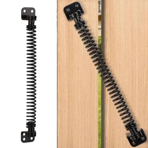 Image of Garden Mile Heavy Duty 10" Inch Black Powder Coated Steel Self Closing Gate Spring Hardware Adjustable Metal Spring Closure Versatile Metal Spring Gate Spring Closer
