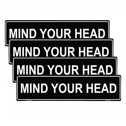 Image of Haobase 4 PCS Mind Your Head Safety Sign - Self Adhesive Vinyl Sticker (20cm x 5cm)