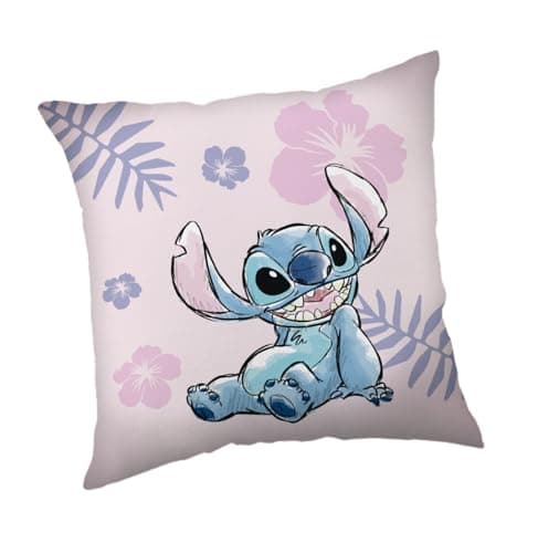 Image of Disney Lilo & Stitch Cushion – Pink 40cmx40cm | Soft Decorative Throw Pillow for Girls Bedroom, Sofa or Nursery | Official Merchandise | Kids Gift | Square Plush Pillow