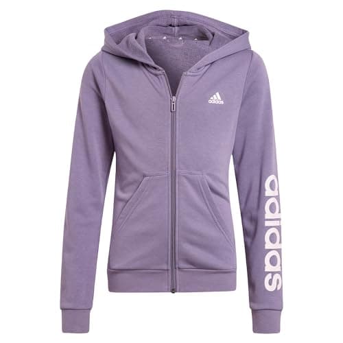 Image of adidas Girl's Essentials Linear Logo Full-Zip Hoodie, shadow violet/clear pink, 13-14 Years