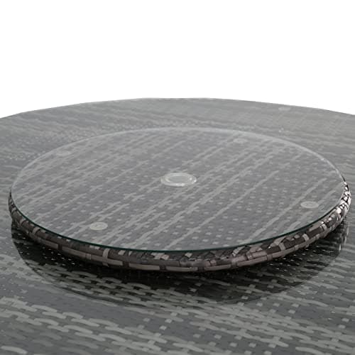 Image of Rattan Lazy Susan Rotating Serving Plate, Tempered Glass Swivel Dining Table Turntable with Parasol Hold, Rotating Board Plate Dish for Party Family Dinners | Aluminum Alloy Stand - 60CM