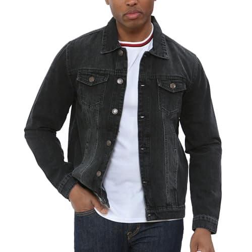 Image of NOROZE Men's Jacket Denim Trucker Jacket Classic Washed Vintage Style Jeans Coat for Men (L, Black)
