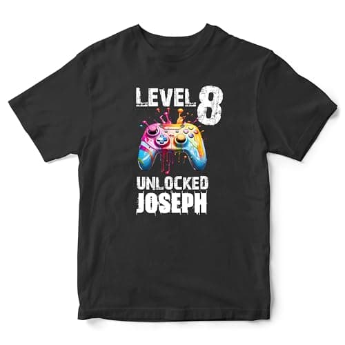 Image of Personalised Paint Splatter Gaming T Shirt Kids Custom Level Unlocked Tee Boys Girls Gamepad Top, 3-4 Years, Black