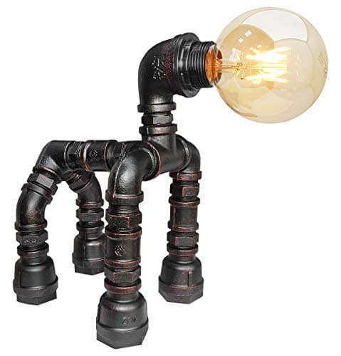 Image of Steampunk Industrial Dog Table Lamp Edison Retro Vintage Robot Pipe Desk Lamp Metal Rustic with G95 4w ES M0186P-F