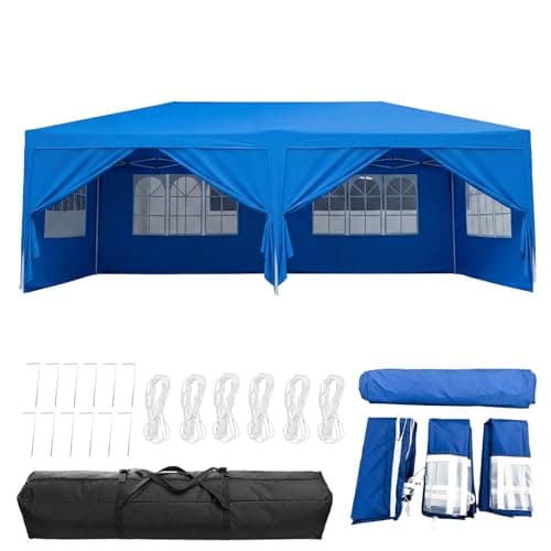 Image of Panana Pop Up Gazebo with Side Panels, 6x3m, Waterproof Canopy Tent with Windows, 3 Height Adjustable Levels, Carry Bag Included (Blue)