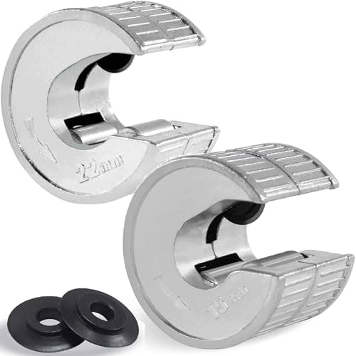 Image of CANOPUS Professional Plumbing Auto Cut Tube Cutter Set Twin Pack 15mm & 22mm Pipe Slice with 2 Pipe Cutting Replacements, Copper Pipe Cutter Set