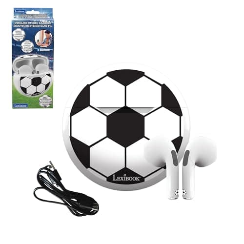 Image of LEXIBOOK, Football, Wireless stereo earbuds, sound, Integrated microphone, Touch control, Charging case, Sound level limited at 85 dB, Black/white, HPBT05FO