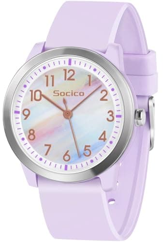Image of SOCICO Kids Watch Analogue, 5ATM/50M Waterproof Wrist Watch Children Girls Boys Teenagers Easy Read Kids Quartz Minimalist Watches for 8-18 Years (PurpleRainbow)