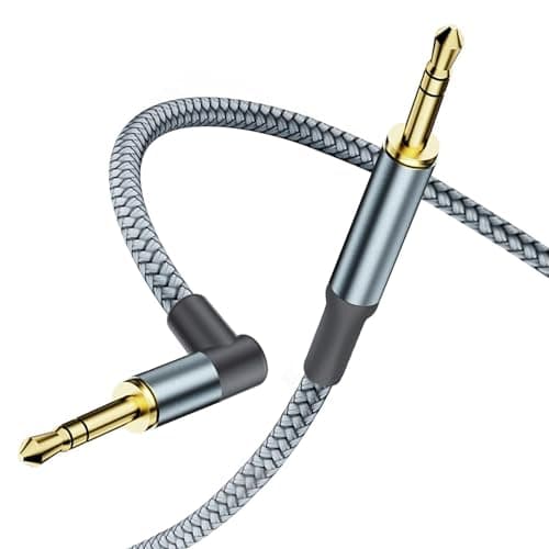 Image of 3.5mm Aux Cable,Audio Jack Adapter 90 Degree Nylon Braided Male to Male Auxiliary Cord Hi-Fi Lead Stereo Headphone Mini TRS Compatible with Car,Home Stereos,Speaker,iPod iPad,Sony,Echo Dot,Beats 3m