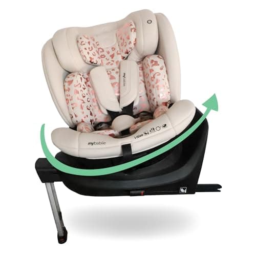 Image of My Babiie MBCS400 360° Spin R129 Baby Car Seat – Support Leg, ISOFIX, Birth to 12yrs (40-150cm), i-Size, ERF, Group 0+/1/2/3, Rotating 360 Swivel - Pink Leopard