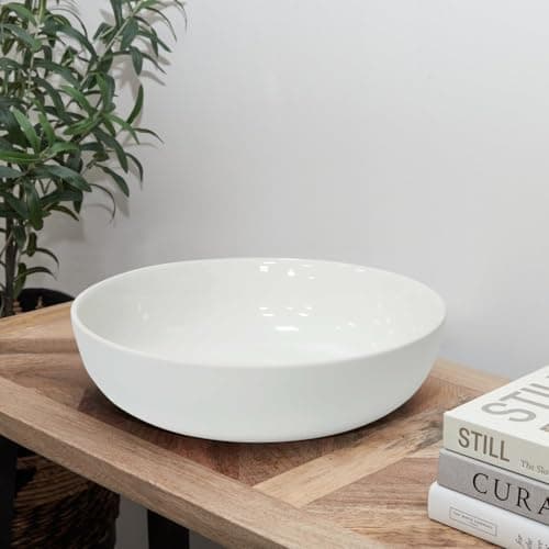 Image of Olly & Rose Oxford Large Ceramic Fruit and Salad Bowl, 26cm - White Stoneware - Extra Large Bowl for Pasta, Serving and Decorative Use