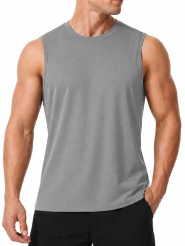 Image of LORSPORTCH Men's Gym Vest Sleeveless Tank Top Athletic Workout Shirt Muscle Fit Bodybuilding Training Running Sports Top Grey M