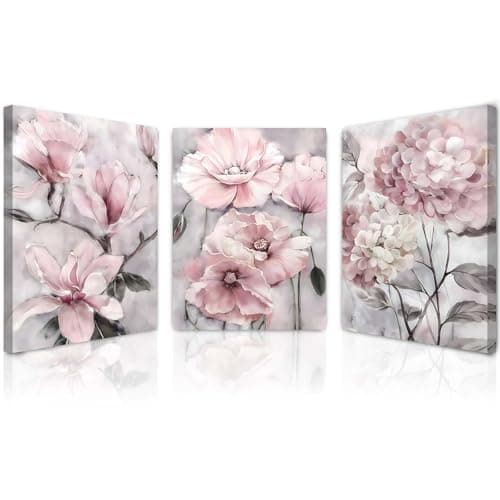 Image of Qiukoo Set of 3 Framed Canvas Wall Art – Waterproof Modern Artwork with Hooks, Floral Prints for Living Room Wall, Bedroom Pictures for Wall Decoration, Contemporary Wall Art – 12x16 Inch