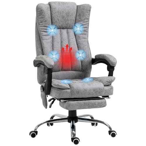 Image of Vinsetto Office Chair with Massage and Heat, Microfibre Reclining Computer Desk Chair with Footrest and Adjustable Height, Swivel Wheels for Home Office, Grey