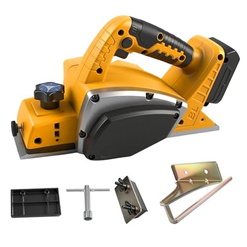 Image of Cordless Handheld Planer for Dewalt 20V Battery, 15000RPM Brushless Electric Wood Planer 82MM Cut Width 0-2MM Cut Depth for Woodworking DIY Projects Furniture Smoothing