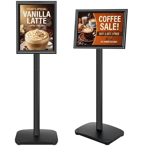 Image of VAIIGO Sign Stand A4 Poster Display Stand with Heavy Duty Base, Floor Standing Sign Holder with Aluminum Snap Frame, Outdoor Welcome Signage - Menu Holder - Notice - Advertising Display Board, Black