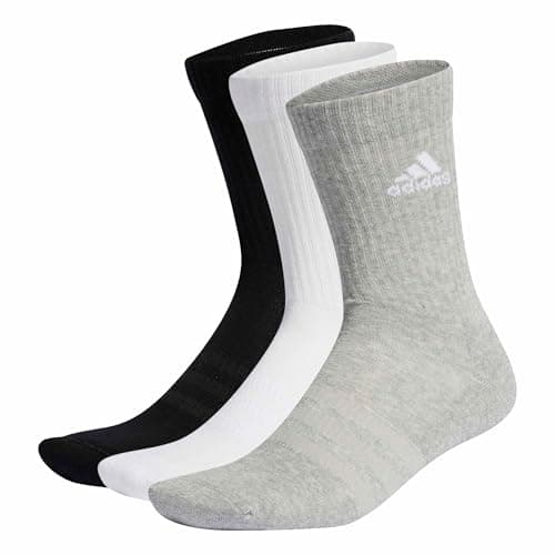 Image of adidas Unisex Kids Cushioned Crew Socks 3 Pairs, Medium Grey Heather/White/Black, 5-6 Years