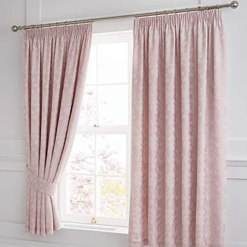 Image of Serene Blossom-Jacquard Lined Pencil Curtains with Tie-Backs, Blush Pink, 66" Width x 72" Drop (168 x 183cm)