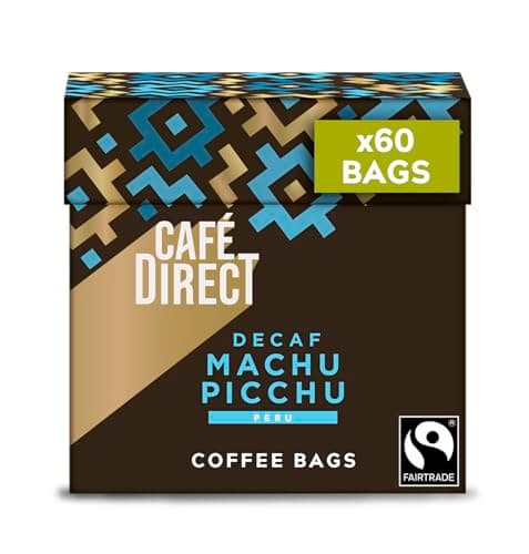 Image of Cafédirect Coffee Bags Machu Picchu Decaff Fairtrade Arabica Coffee 10 x 7g (Pack of 6)